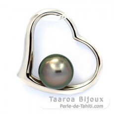 Rhodiated Sterling Silver Pendant and 1 Tahitian Pearl Round C 8.3 mm