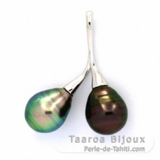 Rhodiated Sterling Silver Pendant and 2 Tahitian Pearls Ringed C+ 9 mm
