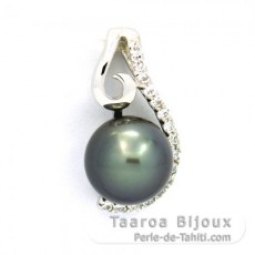 Rhodiated Sterling Silver Pendant and 1 Tahitian Pearl Round C 8.8 mm
