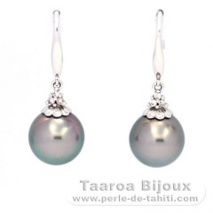 18k solid Gold Earrings and 2 Tahitian Pearls Near-Round AB 9.9 mm