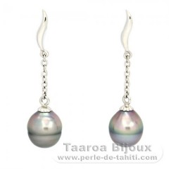 Rhodiated Sterling Silver Earrings and 2 Tahitian Pearls Ringed B 8.3 mm