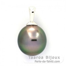 18K Solid White Gold Pendant and 1 Tahitian Pearl Semi-Baroque B 10.2 mm