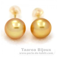 18K solid Gold Earrings and 2 Australian Pearls Semi-Baroque B 8.9 mm