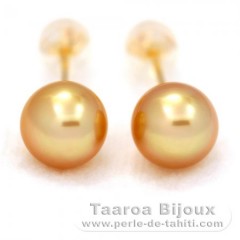 18K solid Gold Earrings and 2 Australian Pearls Semi-Round B 8.3 mm