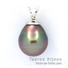 Rhodiated Sterling Silver Pendant and 1 Tahitian Pearl Semi-Baroque B 10 mm