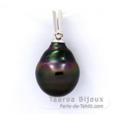 Rhodiated Sterling Silver Pendant and 1 Tahitian Pearl Ringed B 10 mm