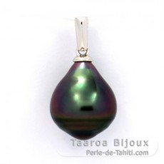 Rhodiated Sterling Silver Pendant and 1 Tahitian Pearl Ringed B 10.7 mm