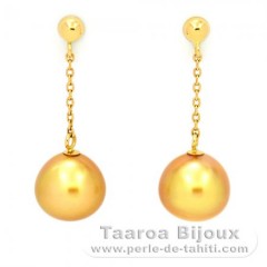 18K solid Gold Earrings and 2 Australian Pearls Semi-Baroque B 8.4 mm