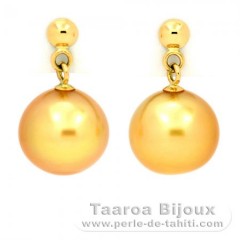 18K solid Gold Earrings and 2 Australian Pearls Semi-Round B 8.7 mm