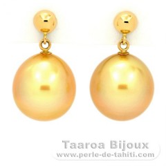 18K solid Gold Earrings and 2 Australian Pearls Semi-Baroque B and C 11.2 mm
