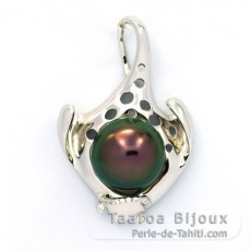 Rhodiated Sterling Silver Pendant and 1 Tahitian Pearl Near-Round C+ 13.1 mm