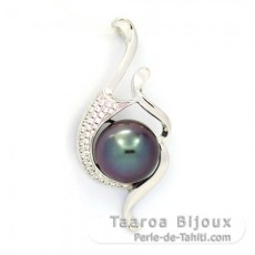 Rhodiated Sterling Silver Pendant and 1 Tahitian Pearl Round C 10.2 mm