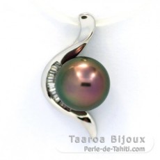 Rhodiated Sterling Silver Pendant and 1 Tahitian Pearl Round C 8.1 mm