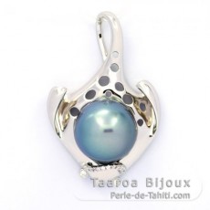 Rhodiated Sterling Silver Pendant and 1 Tahitian Pearl Round C 13.2 mm