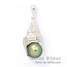 Rhodiated Sterling Silver Pendant and 1 Tahitian Pearl Semi-Baroque C+ 8.7 mm