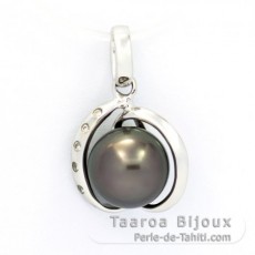 Rhodiated Sterling Silver Pendant and 1 Tahitian Pearl Round C 8.7 mm