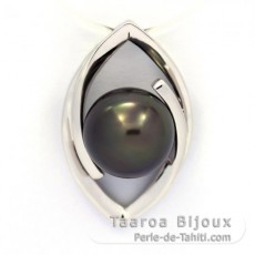 Rhodiated Sterling Silver Pendant and 1 Tahitian Pearl Round C 9.1 mm