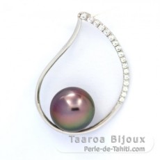 Rhodiated Sterling Silver Pendant and 1 Tahitian Pearl Round C 9.2 mm