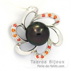 Rhodiated Sterling Silver Pendant and 1 Tahitian Pearl Round C 8.9 mm