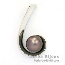 Rhodiated Sterling Silver Pendant and 1 Tahitian Pearl Round C 9 mm