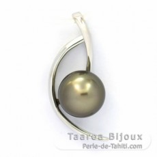 Rhodiated Sterling Silver Pendant and 1 Tahitian Pearl Round C 8.5 mm