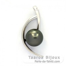 Rhodiated Sterling Silver Pendant and 1 Tahitian Pearl Round C 8.1 mm