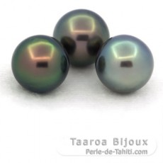 Lot of 3 Tahitian Pearls Round C from 11 to 11.2 mm