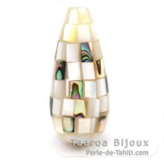 White Mother of pearl and Abalone mosaic drop shape - 35 x 16 mm