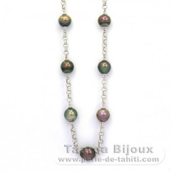 Rhodiated Sterling Silver Necklace and 15 Tahitian Pearls