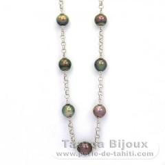 Rhodiated Sterling Silver Necklace and 15 Tahitian Pearls