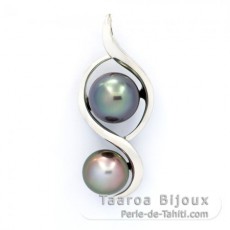 Rhodiated Sterling Silver Pendant and 2 Tahitian Pearls Semi-Baroque B 8.7 et 9.7 mm