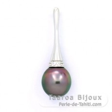 Rhodiated Sterling Silver Pendant and 1 Tahitian Pearl Semi-Baroque B 10.3 mm