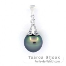 Rhodiated Sterling Silver Pendant and 1 Tahitian Pearl Semi-Baroque B 10.6 mm