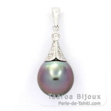 Rhodiated Sterling Silver Pendant and 1 Tahitian Pearl Semi-Baroque B 11.2 mm
