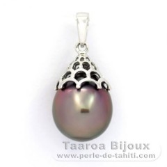 Rhodiated Sterling Silver Pendant and 1 Tahitian Pearl Semi-Baroque C 11.6 mm