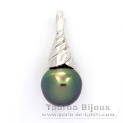 Rhodiated Sterling Silver Pendant and 1 Tahitian Pearl Semi-Baroque B+ 10.1 mm