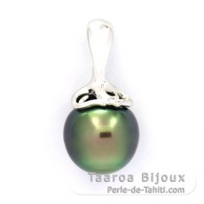 Rhodiated Sterling Silver Pendant and 1 Tahitian Pearl Semi-Baroque B 10 mm