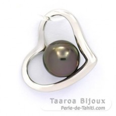 Rhodiated Sterling Silver Pendant and 1 Tahitian Pearl Round C 8 mm