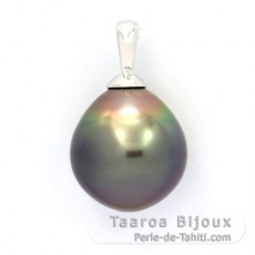 Rhodiated Sterling Silver Pendant and 1 Tahitian Pearl Semi-Baroque B 11.5 mm