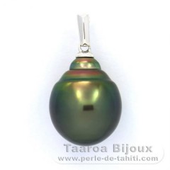 Rhodiated Sterling Silver Pendant and 1 Tahitian Pearl Ringed C 12.3 mm