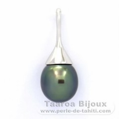 Rhodiated Sterling Silver Pendant and 1 Tahitian Pearl Semi-Baroque C 11.2 mm