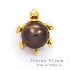 18K solid Gold Pendant and 1 Tahitian Pearl Round B 9 mm