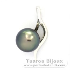 18K Solid White Gold Pendant and 1 Tahitian Pearl Round B 8.9 mm