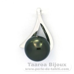 18K Solid White Gold Pendant and 1 Tahitian Pearl Round A 8 mm