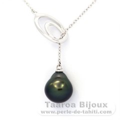 Rhodiated Sterling Silver Necklace and 1 Tahitian Pearl Semi-Baroque A 10 mm