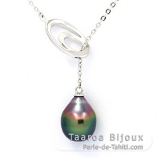Rhodiated Sterling Silver Necklace and 1 Tahitian Pearl Semi-Baroque A 9.2 mm