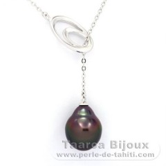 Rhodiated Sterling Silver Necklace and 1 Tahitian Pearl Semi-Baroque A 10.3 mm