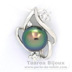 Rhodiated Sterling Silver Pendant and 1 Tahitian Pearl Round C+ 10 mm