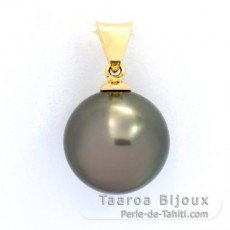 18K solid Gold Pendant and 1 Tahitian Pearl Round B 11.7 mm