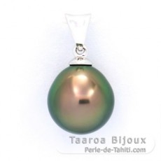 18K Solid White Gold Pendant and 1 Tahitian Pearl Semi-Baroque A 10 mm